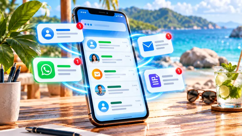 Обращения клиентов и уведомления на смартфоне у моря